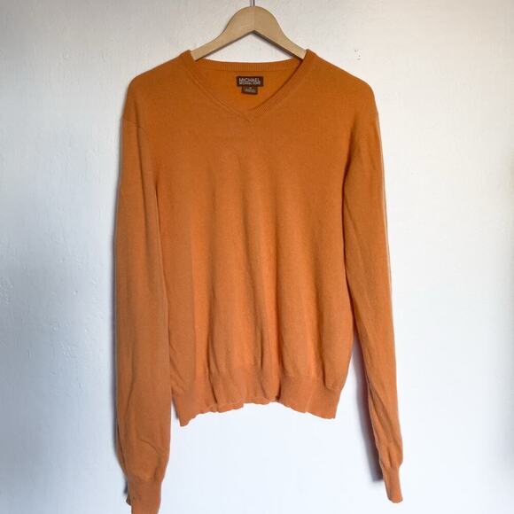 Kors Michael Kors Sweater Medium Mens Cashmere Orange Long Sleeve Knit - Picture 1 of 8
